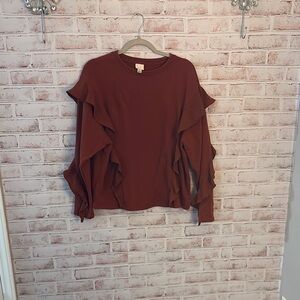 Chic Ruffled Women's Sweatshirt in Deep Brown